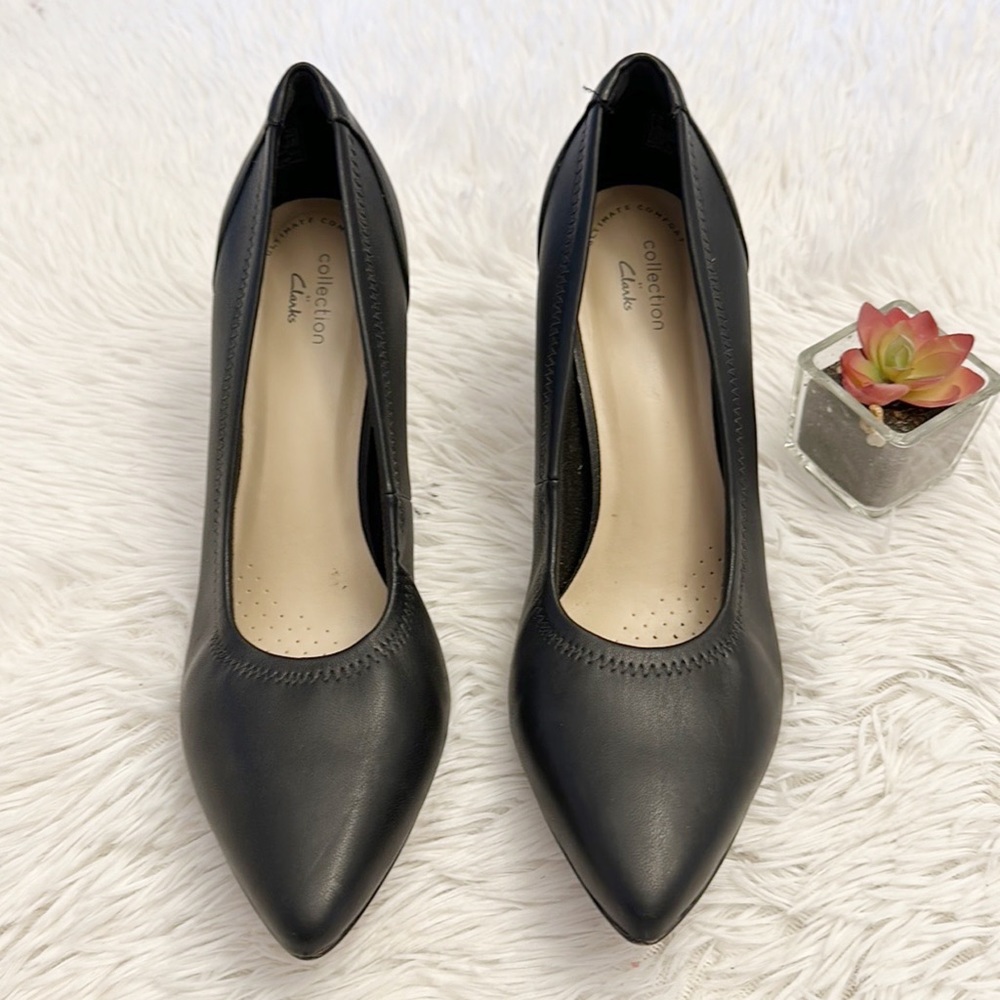 Clarks Ileana Tulip Black Leather Pump Heel Stiletto Shoe women size 10 - Picture 4 of 8
